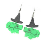Adorable Frog Witch Hat Acrylic Earrings