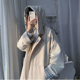 Women Chic Hooded Patchwork Plaid Jacket