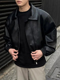 Trendy Loose Zipper PU Leather Motorcycle Jacket
