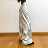 Y2K Women Streetwear Hip Hop Silver Leather Pants
