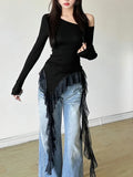 Sweet Gentle Ruffles Tassel Off T-Shirt