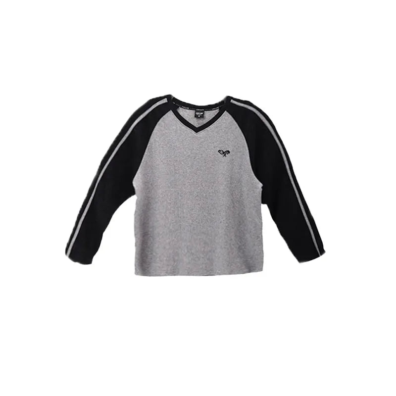 Black and Gray Contrast Color Long Sweatshirt