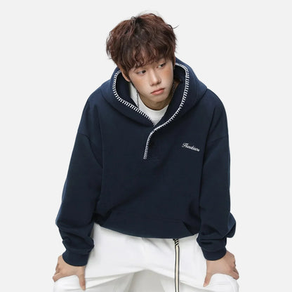 Streetwear Hip Hop Heavyweight Half Breasted Hoodie