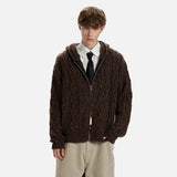 Elegant High Quality Hooded Knitted Zipper Cardigan