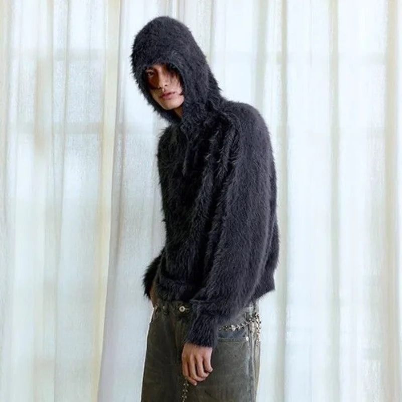 Retro Cozy Knitted Half Zipper Hoodie