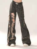 Vintage Black Cutting Ripped High Waist Jeans