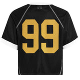 Y2K Patchwork Mesh O-Neck Collar Graphic Sport T-Shirt