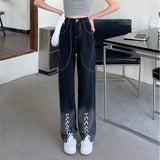 Washed Fake Zipper Spliced Pants