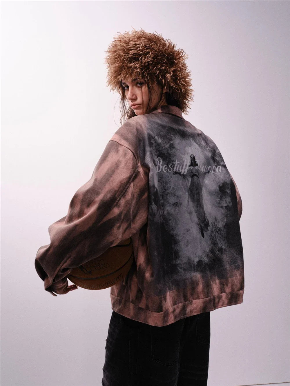 Y2K Unisex Colorful Retro Tie Dye Suede Denim Jacket