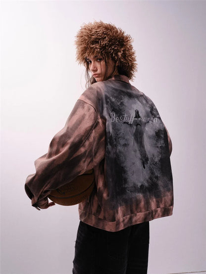 Y2K Unisex Colorful Retro Tie Dye Suede Denim Jacket
