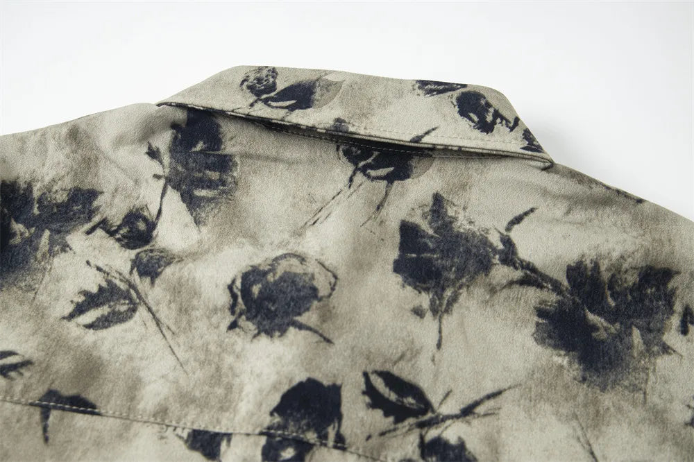 DAXUEN Men's short-sleeve button-up shirt with floral print