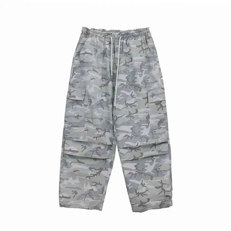 Cold Gray Camouflage Parachute Pants