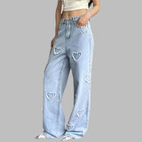 Heart Print Summer Denim Trousers Jeans