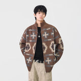 Geometric Pattern Casual Full Zip Cardigan