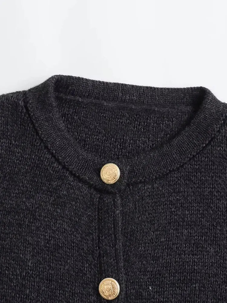 Golden Buttons Knitted Cardigan Sweater