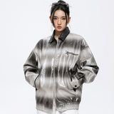 Gradient Turn-down Collar Leather Jacket