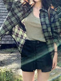 Plaid Dragon Sleeve Loose Button Shirt