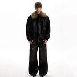 Luxury Faux Fur Lapel Leather Padded Jacket