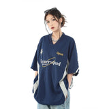 Oversize Embroidered American Style Letter T-Shirt