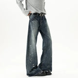 Streetwear Ink Splash Wide Leg Washed Denim Jeans
