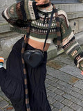 Y2K Hollow Striped Gothic Crop Sweater