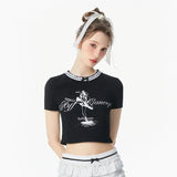 Vintage American Letter Print Crop T-Shirt
