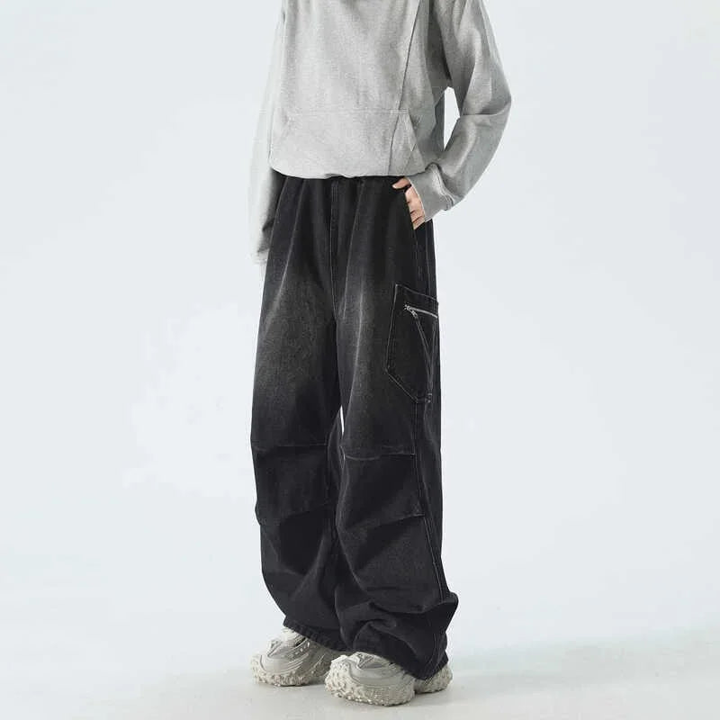 High Street Pleated Cargo Denim Jeans