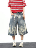 Streetwear Comfort Flame Wash Wide Leg Denim jorts