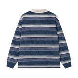 Coconut Tree Embroidery Striped Long Sleeve T-Shirt