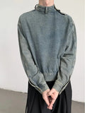 Y2K Washed Buckle Collar Motorcycle Denim Jacket