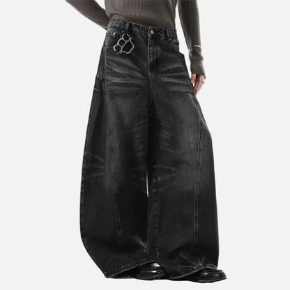 Y2K American Style Moustache Effect Jeans