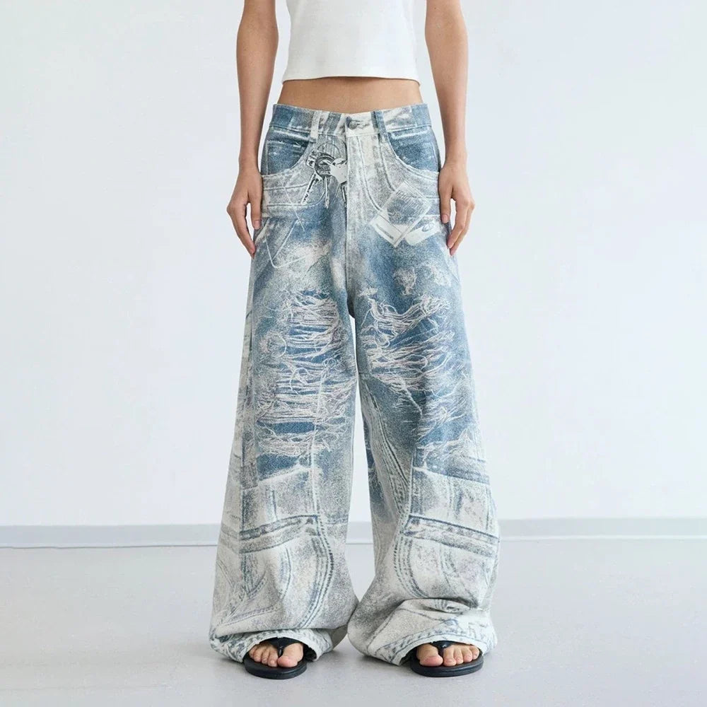 Men Retro Gradient Straight Denim Jeans