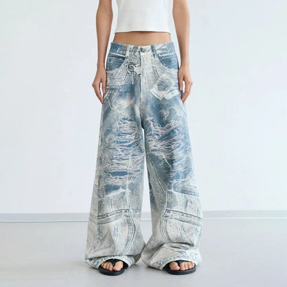 Men Retro Gradient Straight Denim Jeans