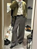 Minimal Look Gray Checkered Wide Leg Pants