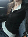 Layered Buttoned Long-Sleeve T-shirt