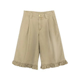 Chic Khaki Ruffled High Waist Jorts