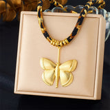 Golden Exaggerated Butterfly Leopard Print Necklace