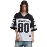 Breathable Patchwork Mesh V-Neck Collar Jersey T-Shirt