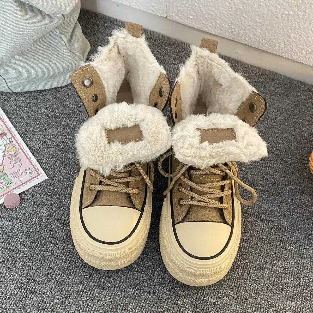 Warm Plush High Winter Lace Up Boots