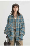 Women Vintage Plaid Oversize Long Sleeve Shirt