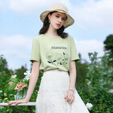 Green Flower Embroidered T-shirt