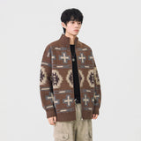 Geometric Pattern Casual Full Zip Cardigan