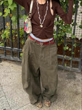 Streetwear Retro Military Green Curved Knife Pants