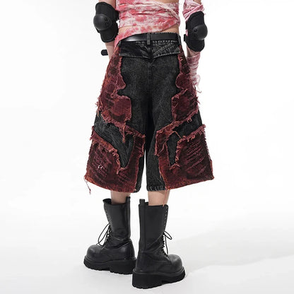 Vintage Patchwork Distressed Denim Jorts