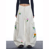 Y2K Versatile 2000s Style Red Floral Cargo Jeans