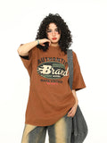 Vintage Alphabet Print Loose Cotton T-Shirt