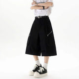 Streetwear Solid Color Wide Leg Workwear Jorts