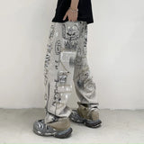 Graffiti Print Loose Fit Wide Jeans