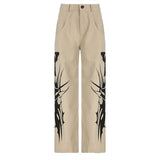 Y2K Cyber Gothic Vintage Ink Grunge Print Pants