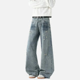 Bamboo Striped Distressed Wide Leg Jeans